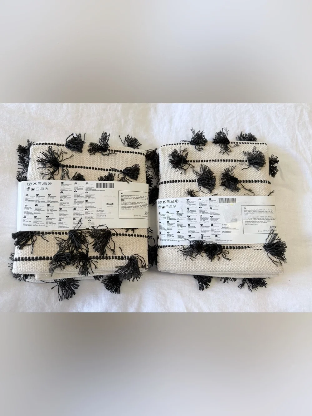 IKEA ASPSAFTMAL | Set Of 2 | Pillow Shams Cover Cream Black Tassels 20x20
